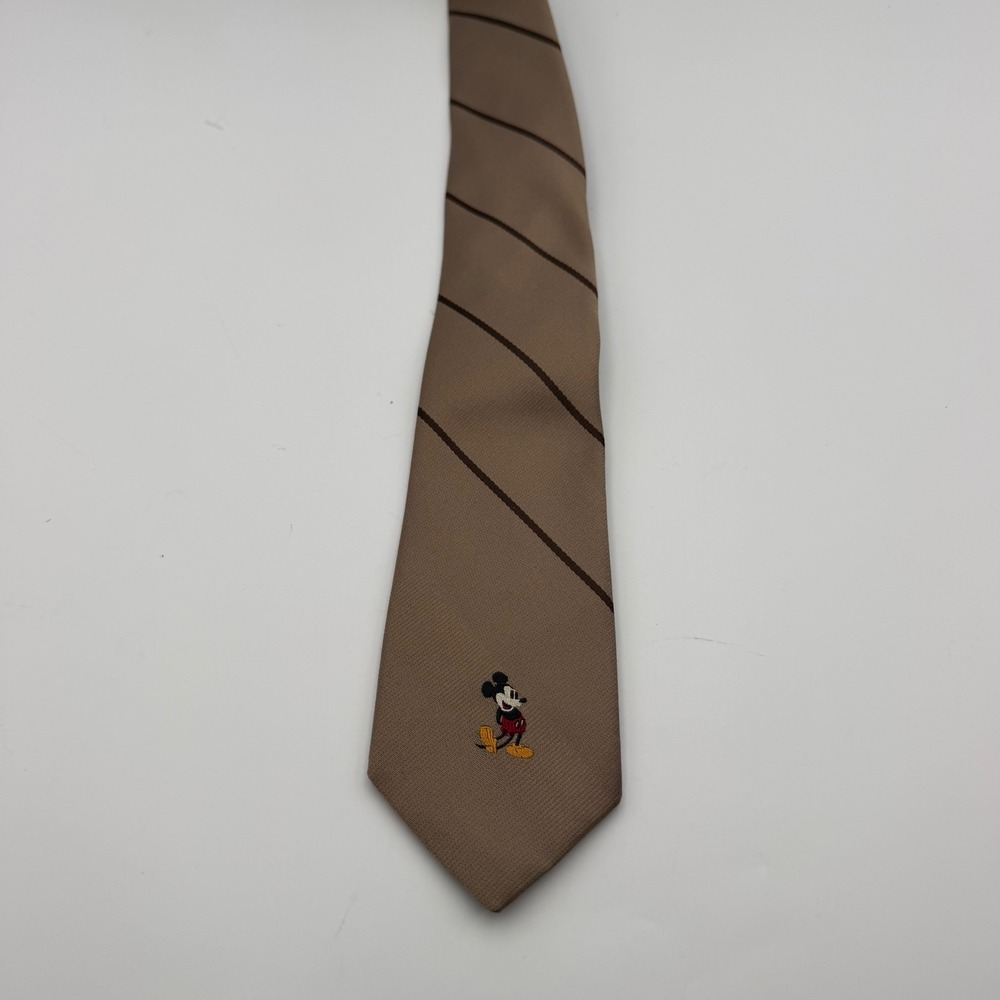 Vintage Cervantes Disney Mickey Mouse Silk Blend Tan Striped Necktie USA Made